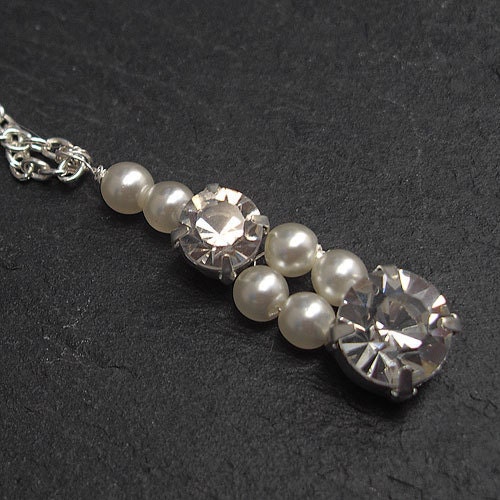 Wedding Necklace, Rhinestone and Ivory Pearls - Bridal, Bridesmaids