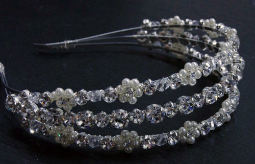 Triple Wedding Headband, Bridal Headbands - 3 Rows of Diamante Stones, Ivory Pearls and Swarovski Crystals, Wedding Hair Accessories