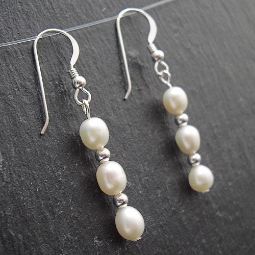 Pearl Drop Earrings- Wedding, Bridal, Fresh Water Pearls and Silver