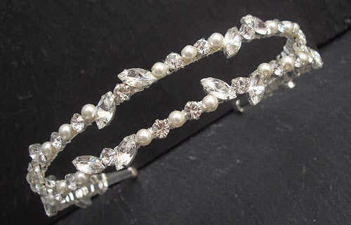 Double Wedding Headband, Bridal Headbands - Diamante Stones and Ivory Pearls, Wedding Hair Accessories