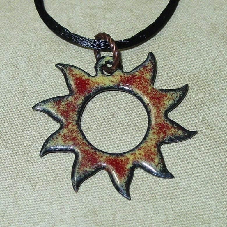 Sunshine Pendant/Charm (Cinnamon/Yellow/Black, Hand-Fired, Enameled Copper)