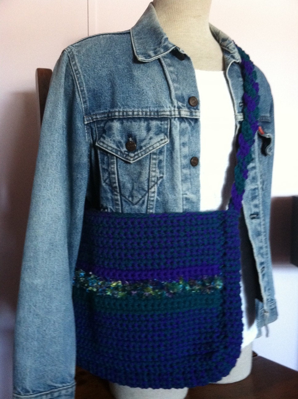 Messenger Bag in Purple and Turquoise