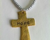 Hope Hand Stamped Gold Cross Necklace