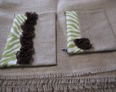Green Tweed Zebra Stripe Zipper Pouch ( set of two)