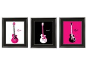 Guitar Art for girl or a teen in hot pink, black and white 3 pc set 8X10 by Yassisplace.etsy.com