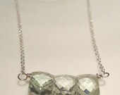 Bridesmaid Gift, Etsy Fashion, Green Amethyst Faceted Rectangle Gemstone Sterling Silver Necklace