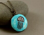 Little Jellyfish Necklace - Polymer Clay - Soft Turquoise Blue