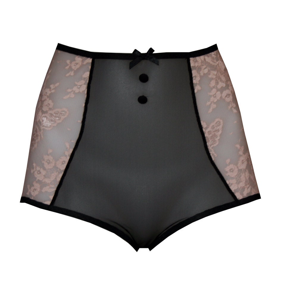Pink and Black 'Thalia' Sheer Lace High Waisted Knickers