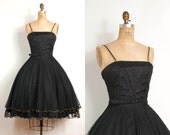 vintage 1960s dress / 60s black tulle polka dot dress -- gold holiday (extra-extra small)