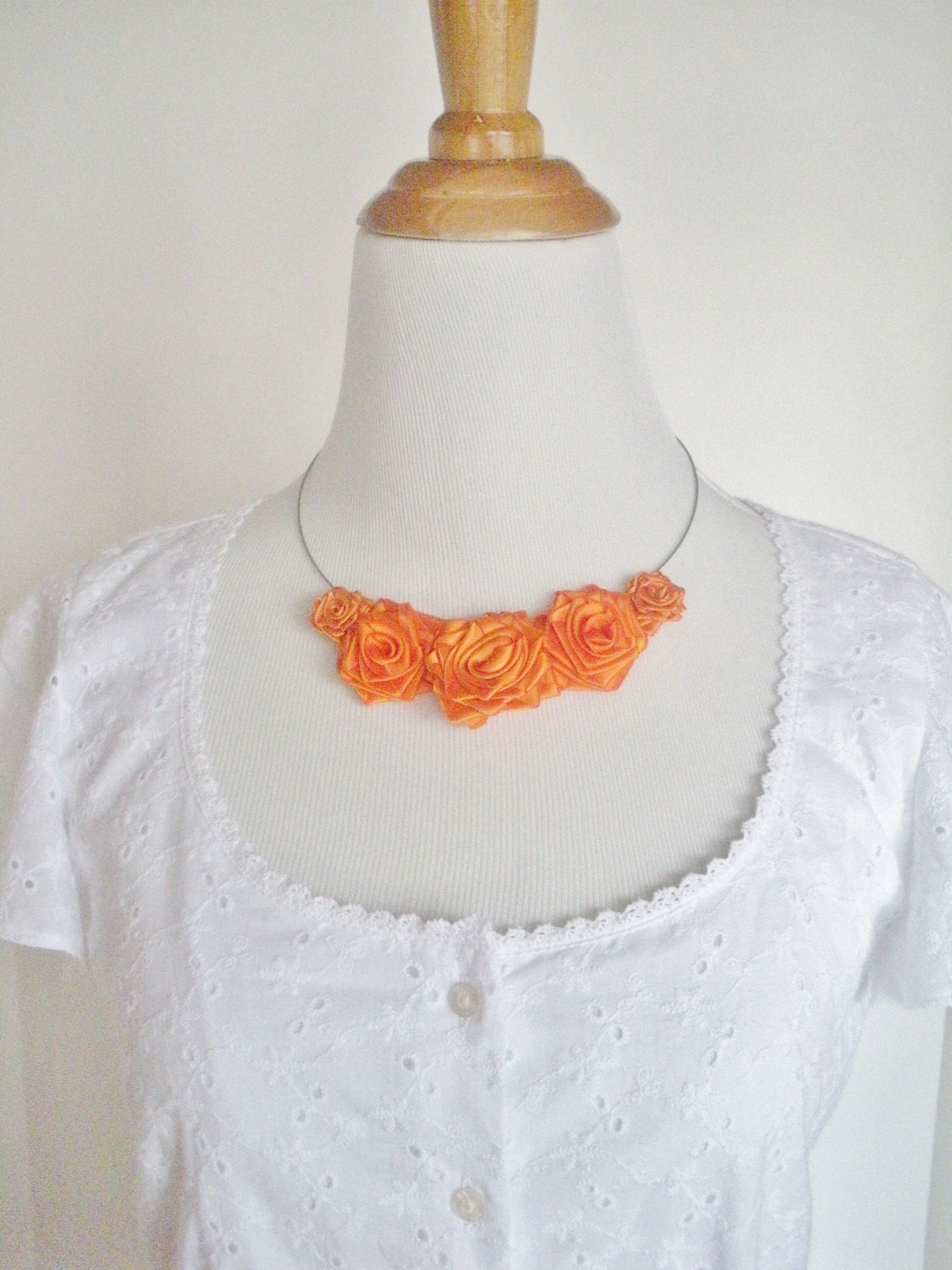Orange Rose Ribbon Necklace