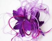 Feather Flower - Feather Fascinator - Large Purple Double Feather Flower  - Bridal HeadPiece
