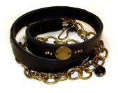 Stitched Leather Wrap Bracelet with Onyx