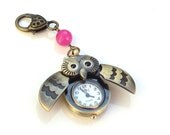 Owl Gal Clock Keychain - Bronze and Pink