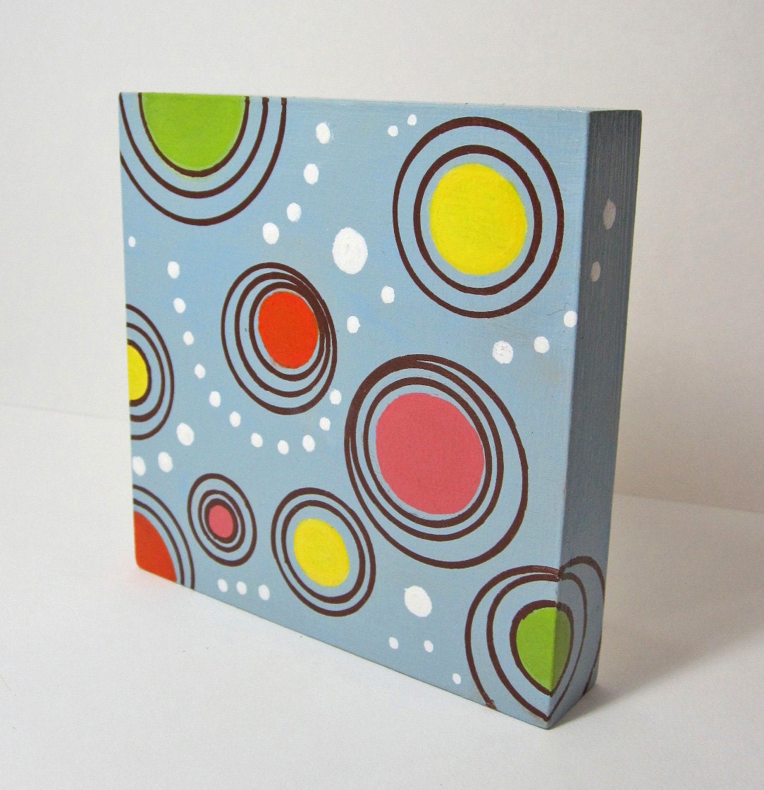 Hand Painted Retro Circles Original Hand Painted Art Block
