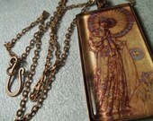 Lady with Parasol glass pendant with antique copper chain - fifthheaven