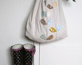 cotton market tote bag with mustard & aqua leaves