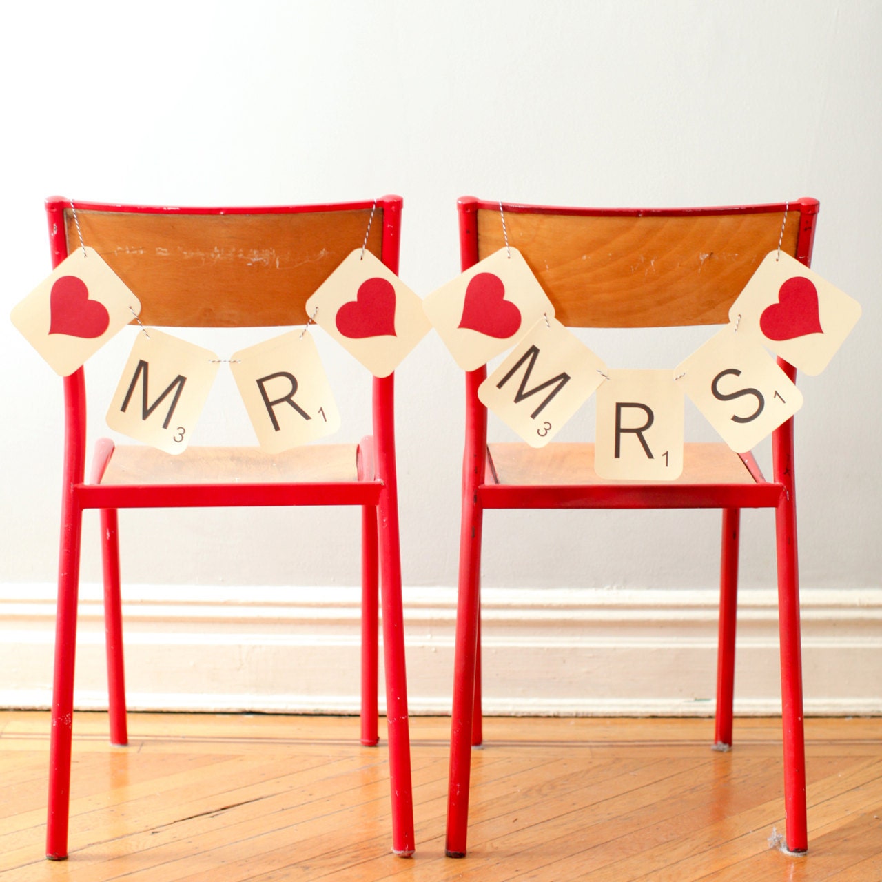 SCRABBLE Mr & Mrs Wedding Chair Signs, Banners - Photo Prop