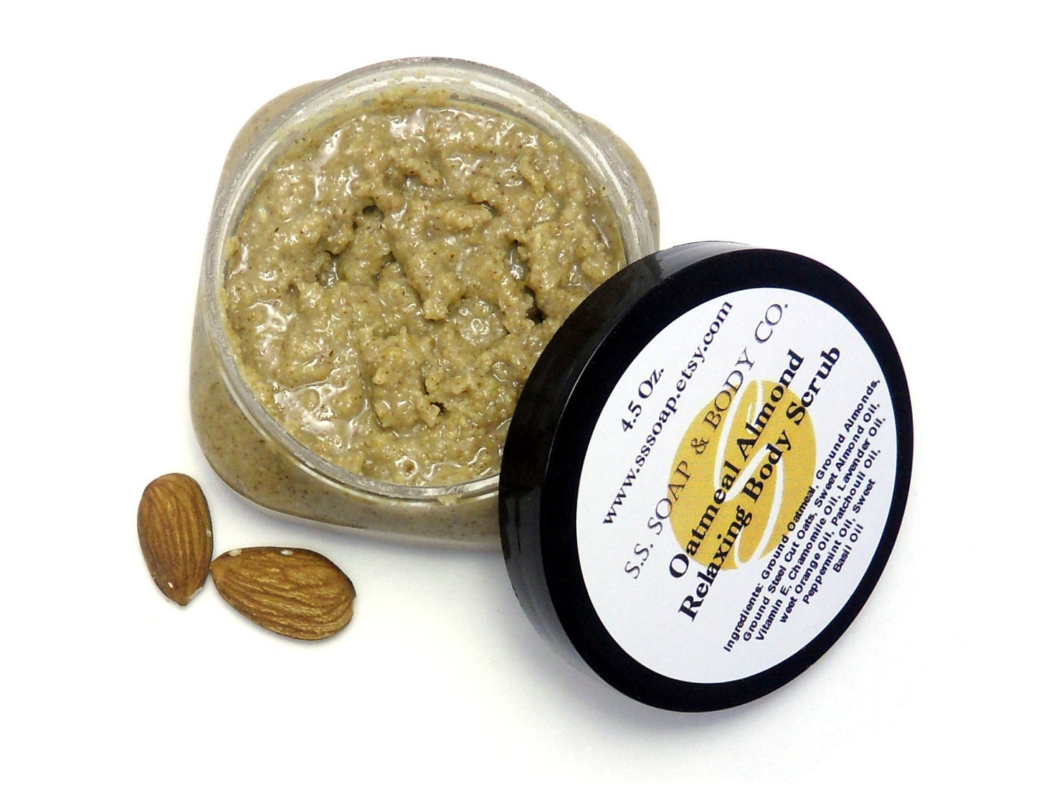 Oatmeal Almond Body Scrub with Chamomile Lavender Patchouli Essential Oils