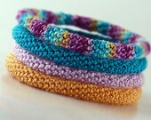 Crochet Bracelet Bangle Fine Thread Icord Pale Orange Teal Light Purple Berry Turquoise