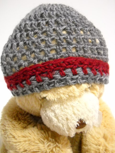 Crocheted Baby Hat Gray and Maroon