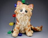 Tabby Cat Persian Maine Coon Ornament Figurine Porcelain