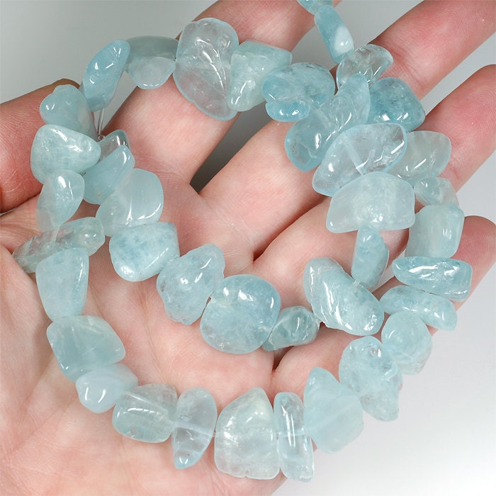 ICE BLUE AQUAMARINE big Nugget beads side drilled tumbled nuggets - full strand 315 carats - Strand No.1