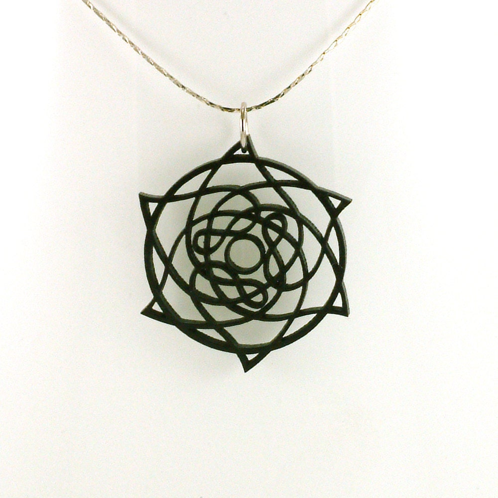 Wood Pendant - Laser Cut - Celtic Star - Black Lacquered Alder Wood on Silver Chain