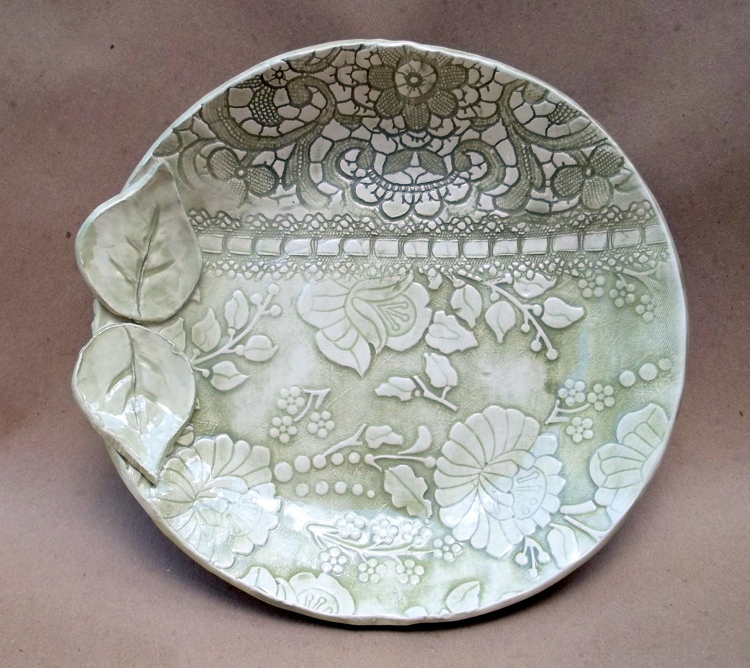 Sage green Lace Damask Bowl