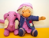 waldorf inspired doll 10" lilac dress,with toy elephant,lovely gift