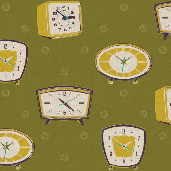 Kokka Japanese Fabric Melody Miller Ruby Star Shining Fat Quarter - Clocks Green