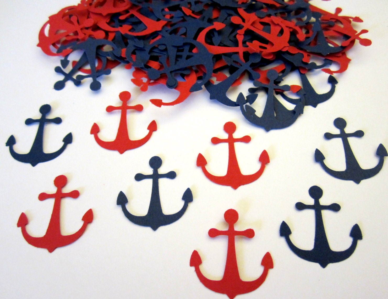 100 Nautical Anchors Navy Blue & Red Mix Paper Piecing Embellishment Scrapbooking Confetti Cutouts