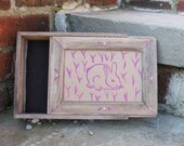 Wooden Boxes with  Linocut Print of Bunny