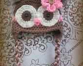 Brown And Pink Owl Hat Without Feather Poofs