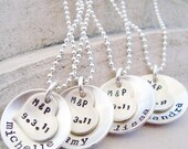hand stamped bridesmaid jewelry personalized. monogram sterling silver necklace. wedding favor gift