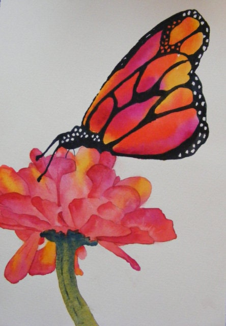 Zinnia and a Butterfly-Original Watercolor