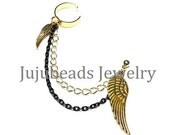 Gold and black Feathers Chain Ear Cuff