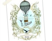 Vintage French Hot Air Balloon Art Print Le Ballon Giclee