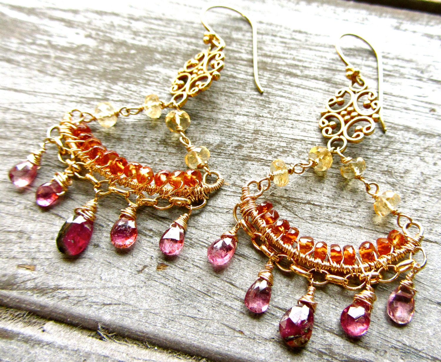 How We Love Exotic Pink Ruby Gemstone Chandelier Earrings