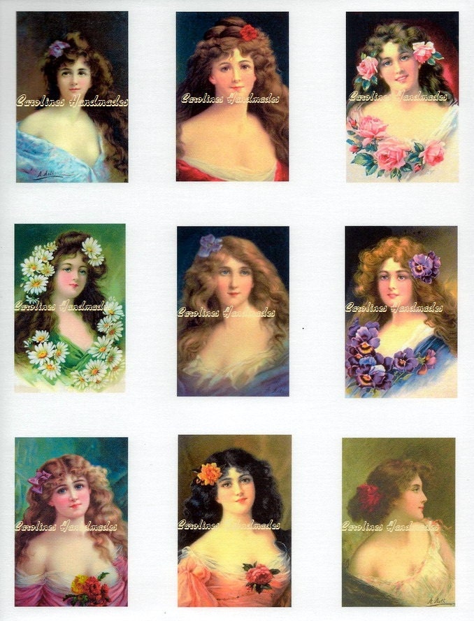 Asti Ladies Reproduction Cotton Fabric Art Print Combo Page 9 image at 2X3" each