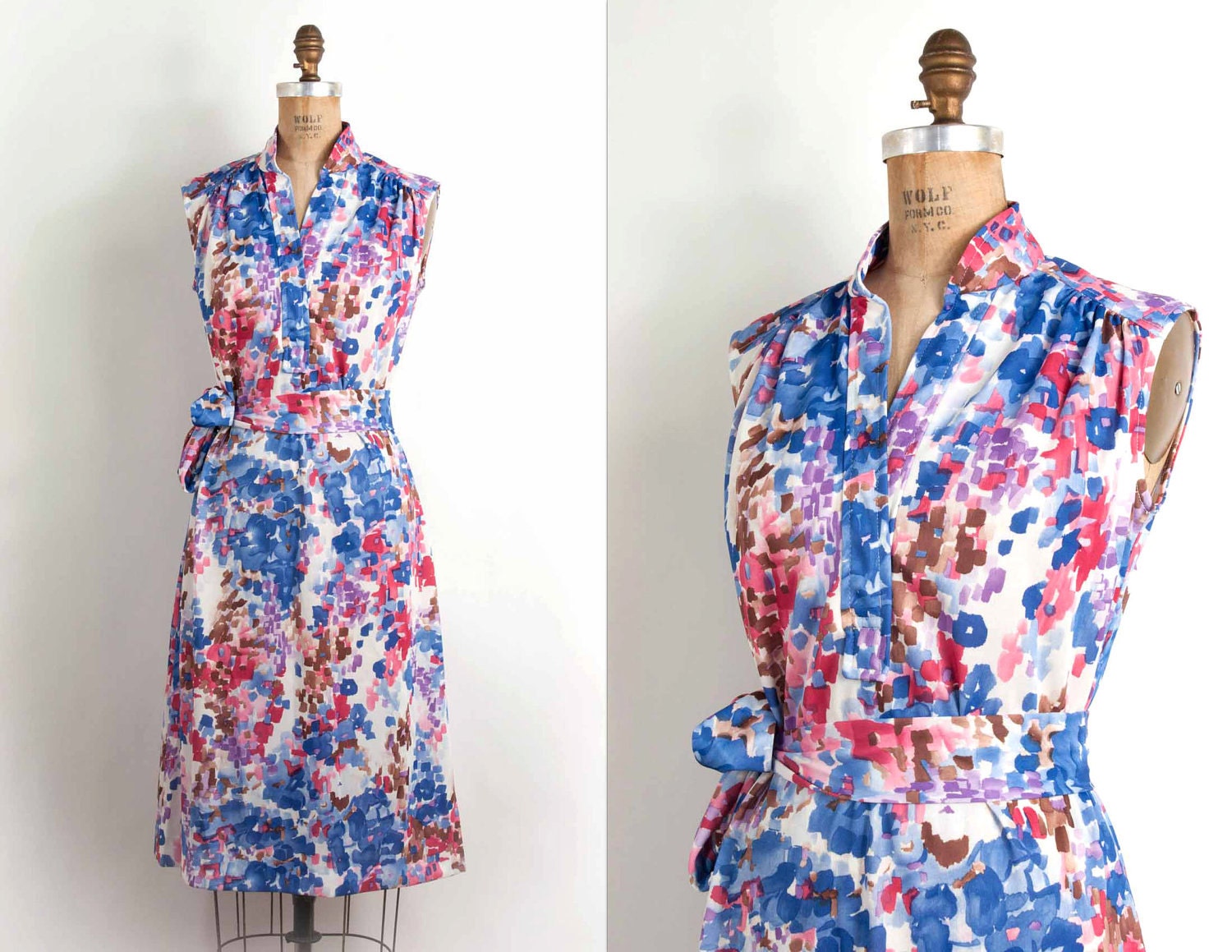 vintage 1970s dress / 70s abstract art print belted shift dress (medium - large)