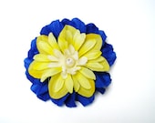 Hair Flower Fascinator - Royal Blue & Yellow 3.75"