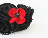 Floral jewelry Big flower brooch Red black crochet costume jewelry Spring fashion Gift for her under 15 Poppy Night out outfit oht - boorashka