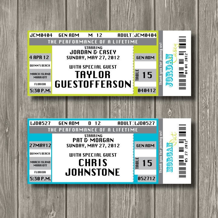 Concert Ticket Escort Cards - Place Cards - Deposit to get started