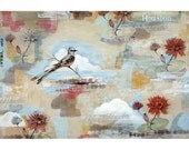 Field and Bayou, Original Bird Painting, Mixed Media Art (2010)