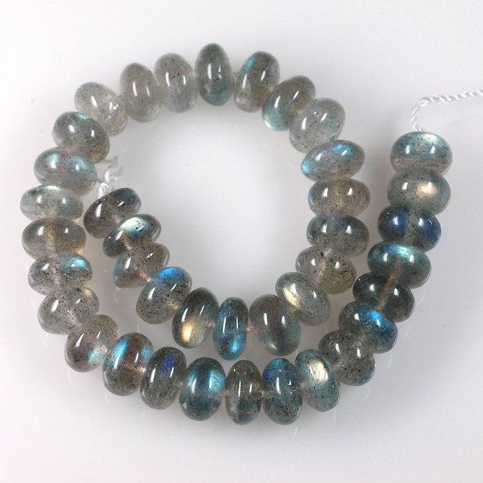 Flashy Madagascar LABRADORITE 9mm smooth rondelle beads -  8 inch strand