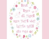 Sugar and Spice  Whimsical Art Print  in  pink, blue, yellow, orange and green 8x10 in by YassisPlace