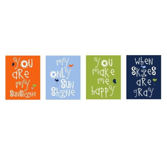 You Are My Sunshine  My only Sunshine 4 pc Art Print Set 8x10 in  Customized colors by YassisPlace