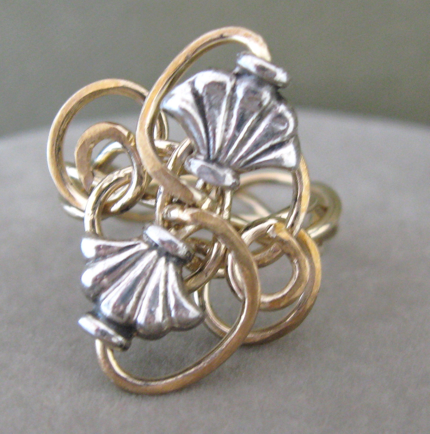 Etruscan Style Wire Wrapped Gold Sterling Ring