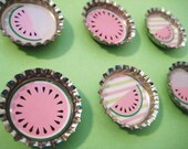 Pink watermelon bottle cap magnets, set of 6