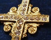 Rosary necklace paste rhinestone cross baroque faux pearls ornate filigree pendant relgious vintage assemblage